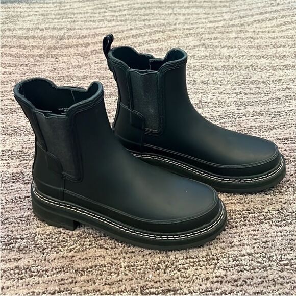 Free People x Hunter Dark Green Refined Stitch Chelsea Wellies US 6 - Picture 3 of 9